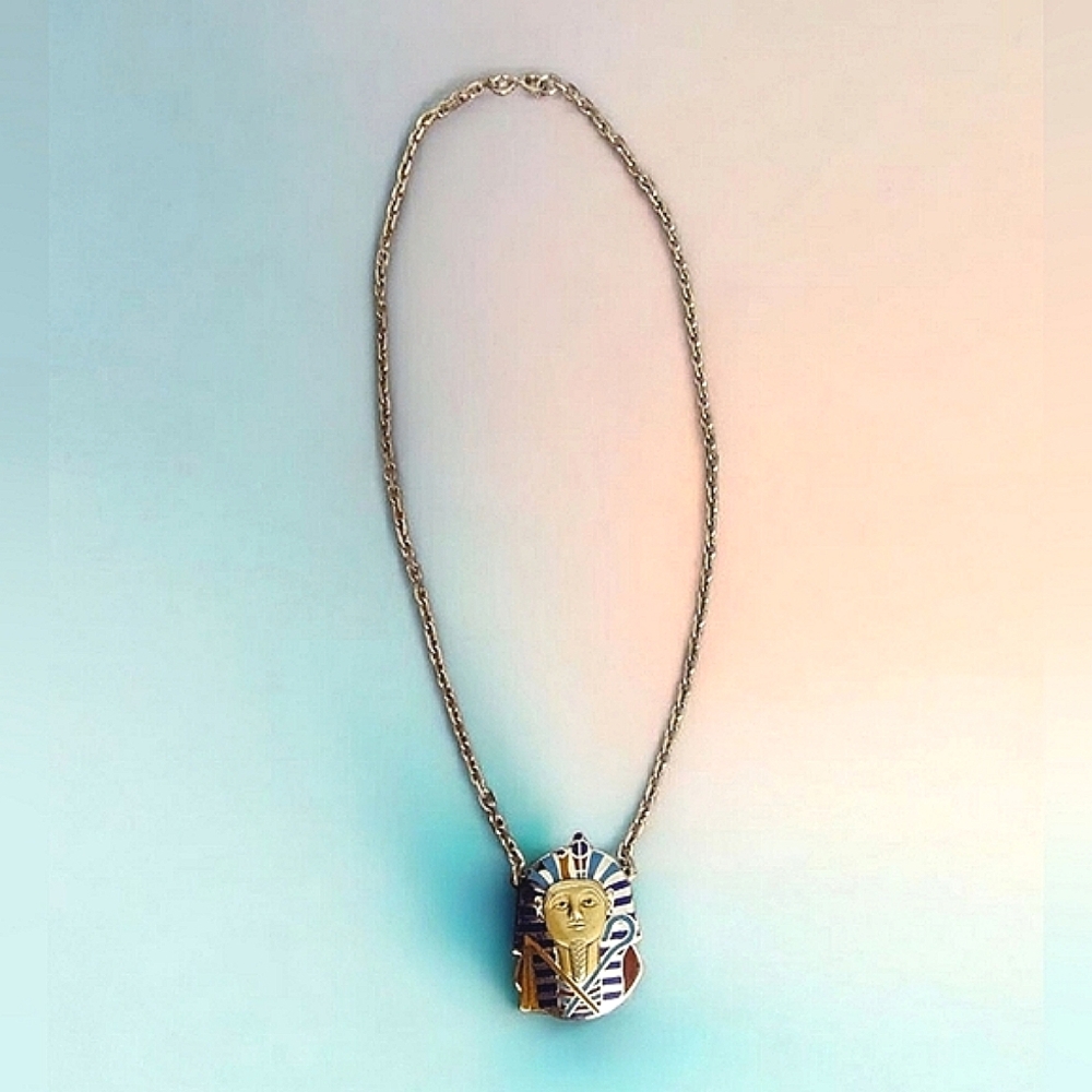 Vintage Cloisart Pharaoh Pendant Necklace – Egyptian Revival Design